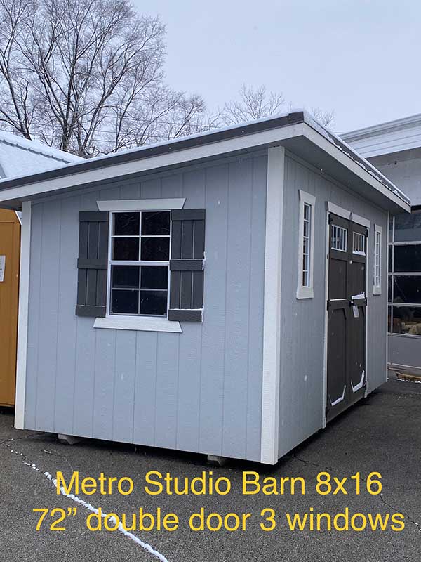 Derksen buildings- Metro Studio Barn 8x16, double door, 3 windows